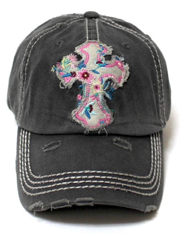 baseball hat legacy free -  Women's Baseball Cap Romantic Floral Cross Embroidery Patch Monogram Adjustable Hat, Vintage Beach Black