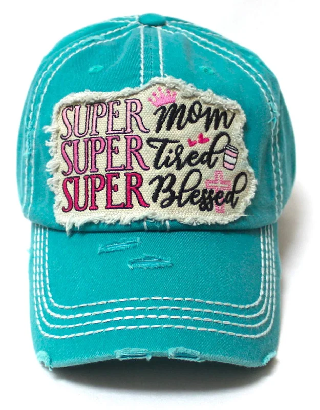 baseball hat sway bold -  Women's Baseball Cap Super Mom, Super Tired, Super Blessed Patch Embroidery Hat, Jewel Turquoise