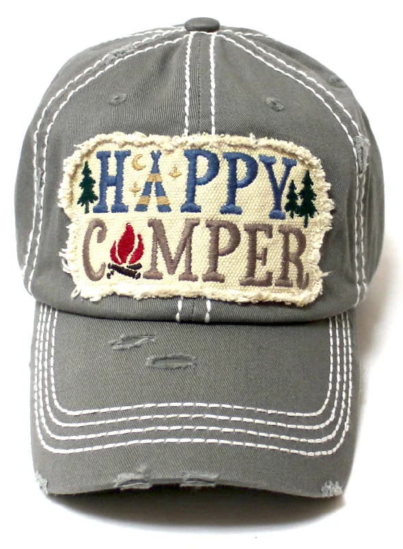 baseball hat fame strong -  Womens Cap Happy Camper Camping Retreat Patch Embroidery Distressed Hat