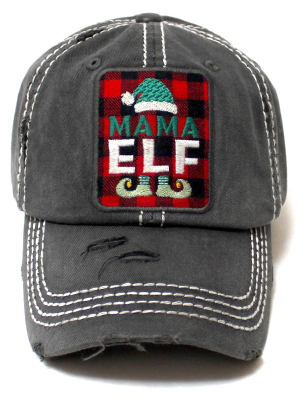 baseball hat us true -  Women's Christmas Baseball Cap Mama ELF Buffalo Check Plaid Pattern Patch Embroidery Monogram Hat, Vintage Holiday Black