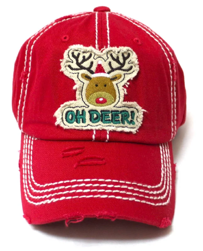 baseball hat all free -  Women's Christmas Baseball Cap Oh Deer! Winter Reindeer w/Santa Claus Hat Patch Embroidery Monogram Hat, Merry Christmas Red