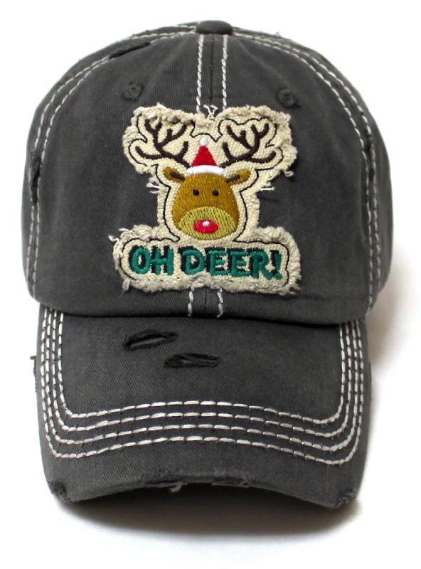 baseball hat you high -  Women's Christmas Baseball Cap Oh Deer! Winter Reindeer w/Santa Claus Hat Patch Embroidery Monogram Hat, Vintage Holiday Black