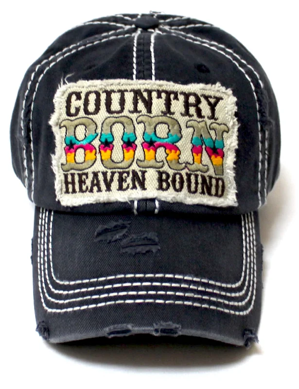 baseball hat roll wild -  Women's Distressed Ballcap Country Born Heaven Bound Western Themed Patch Embroidery Hat, Black