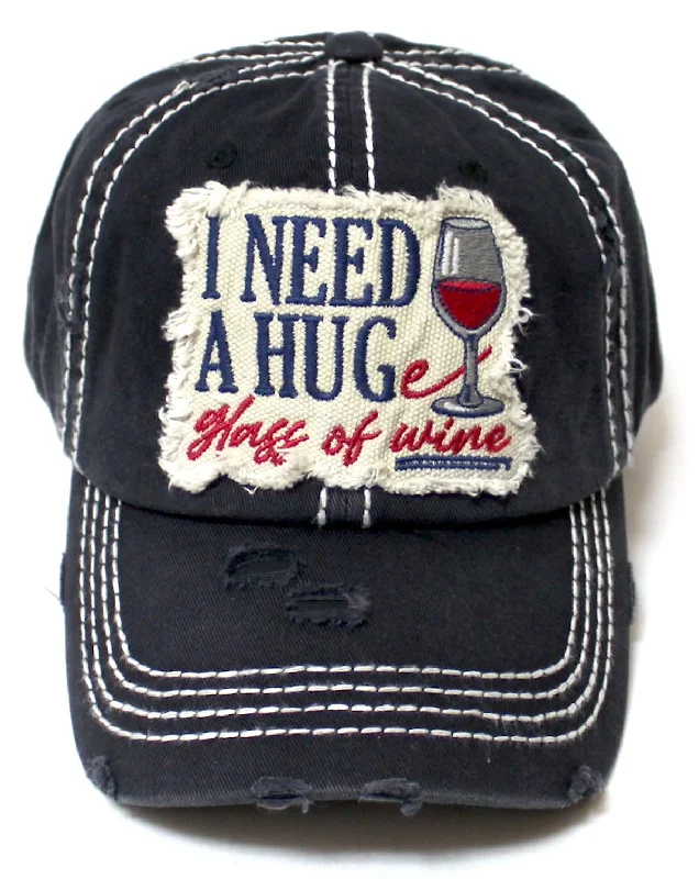 baseball hat rush bold -  Women's Hat I Need a Hug, Huge Glass if Wine Patch Embroidery Distressed Vintage Cap, Black