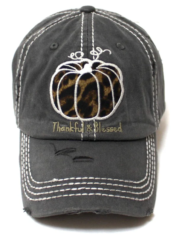 baseball hat moon true -  Women's Thankful & Blessed Baseball Cap Leopard Print Pumpkin Patch Embroidery Monogram Hat, Vintage Holiday Black