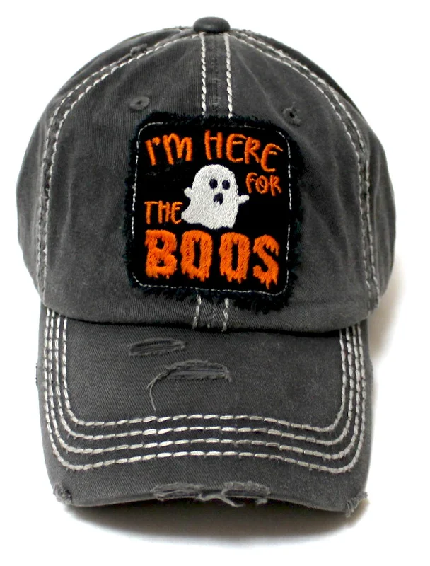 baseball hat turn wild -  Women's Vintage Baseball Cap I'm Here for The Boos Halloween Spirit Patch Embroidery Hat, Pumpkin Graphite Black