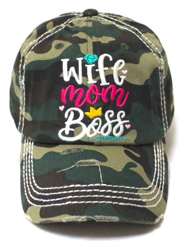 baseball hat success bold -  Women's Vintage Baseball Cap Wife, Mom, Boss Crown Diamond Hearts Monogram Embroidery Hat, Army Camo