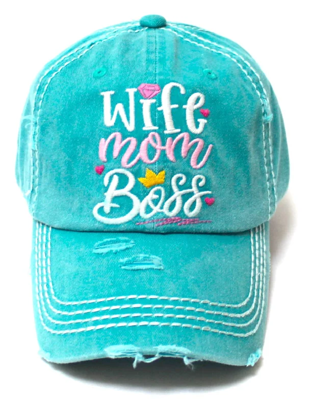 baseball hat gift strong -  Women's Vintage Baseball Cap Wife, Mom, Boss Crown Diamond Hearts Monogram Embroidery Hat, Beach Turquoise