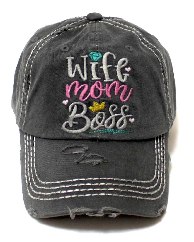 baseball hat glory high -  Women's Vintage Baseball Cap Wife, Mom, Boss Crown Diamond Hearts Monogram Embroidery Hat, Graphite Black