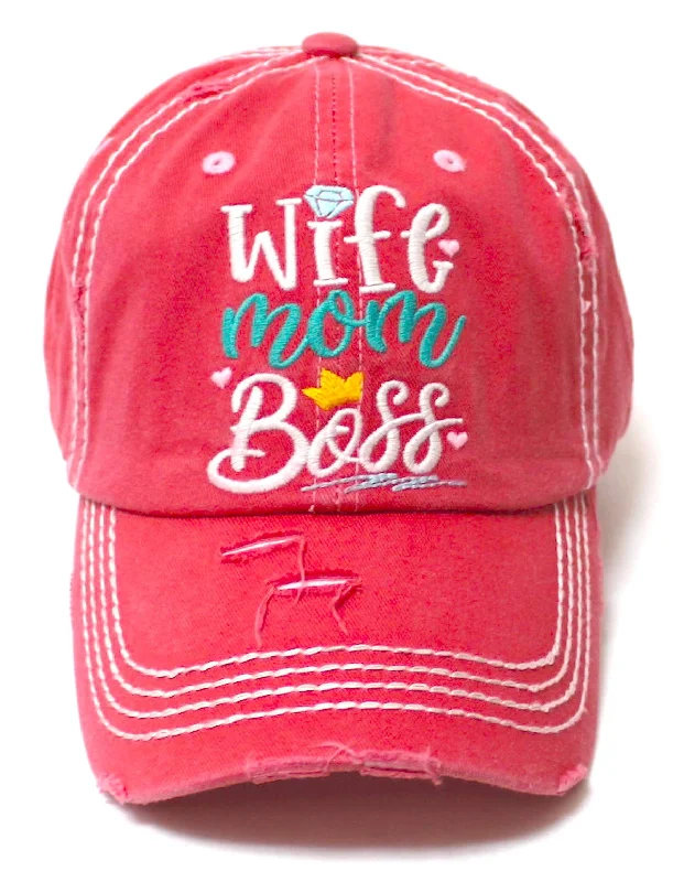 baseball hat us strong -  Women's Vintage Baseball Cap Wife, Mom, Boss Crown Diamond Hearts Monogram Embroidery Hat, Rose Pink