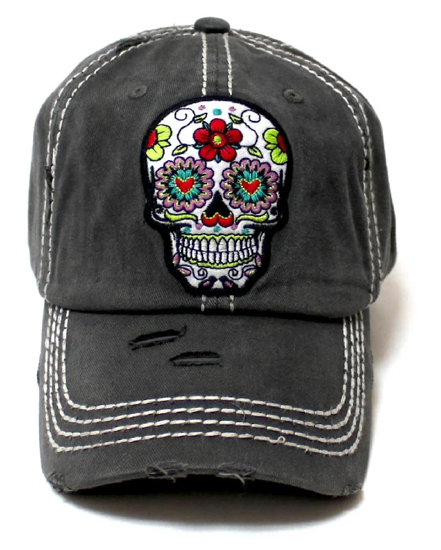 baseball hat rhythm strong -  Women's Vintage Hat Sugar Skull Monogram Patch Embroidery Baseball Cap, Distressed American Black