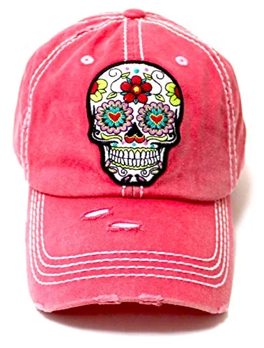 baseball hat beat high -  Women's Vintage Hat Sugar Skull Monogram Patch Embroidery Baseball Cap, Rose Pink