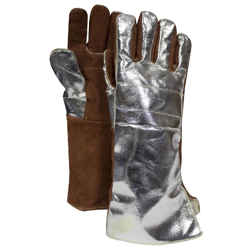 non-slip ergonomic gloves -  Cut Resistant Aluminized Thermal Gloves - Rayon Back, Leather Palm, Adjustable Cuff, Reinforced, Straight Thumb, Light Cut Resistance (PK 1 Pair)