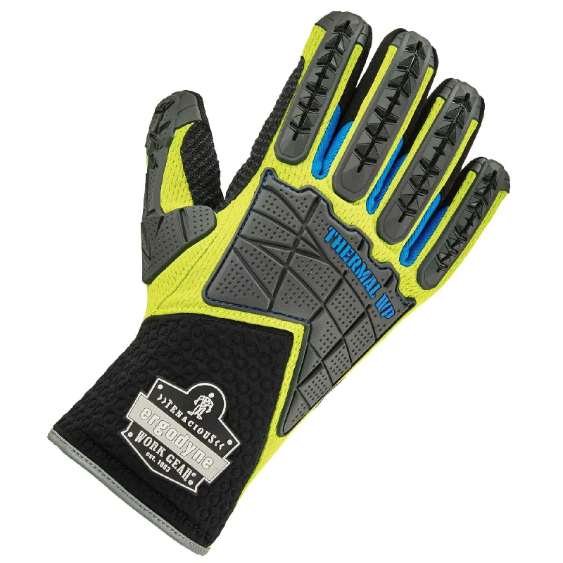 breathable light gloves -  Ergodyne 18102 ProFlex 925WP Dorsal Impact-Reducing + Thermal WP Gloves, Small, HV Lime