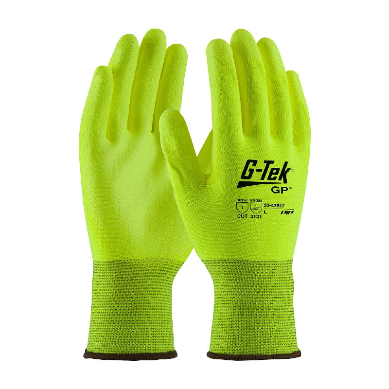 light thermal gloves -  G-Tek 33-425LY Hi-Vis Seamless Knit Polyester with Polyurethane Coated Flat Grip on Palm and Fingers Safety Glove(One Dozen)