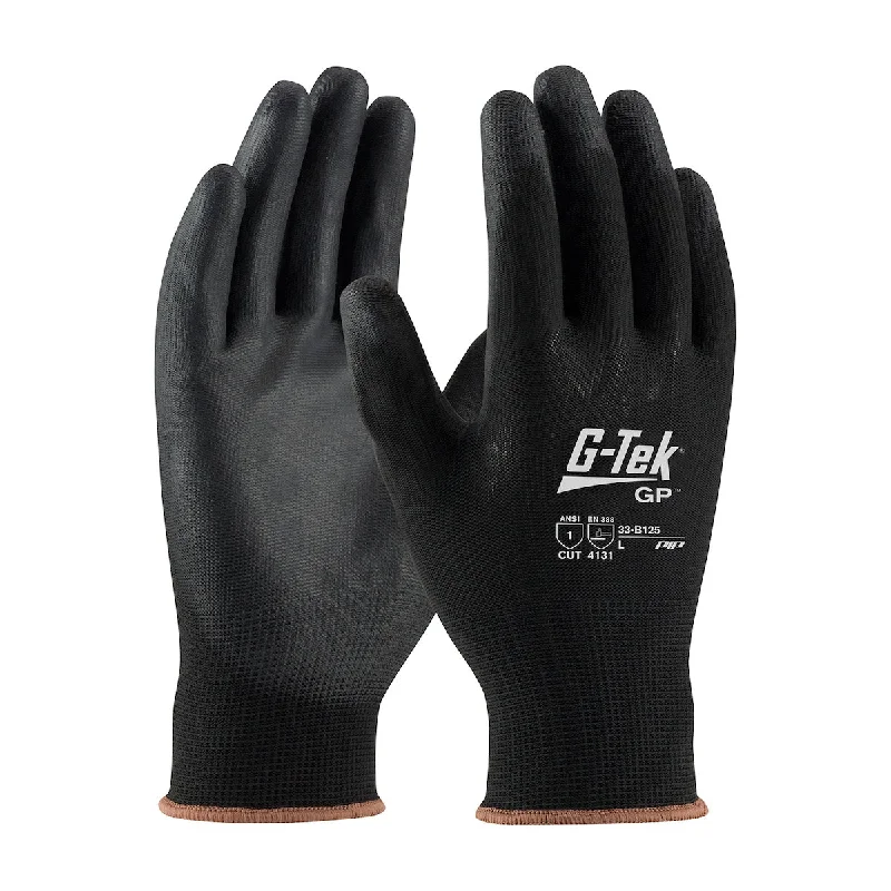 soft reinforced gloves -  G-Tek 33-B125 Seamless Knit Nylon Blend with Polyurethane Coated Flat Grip on Palm and Fingers Safety Glove(One Dozen)