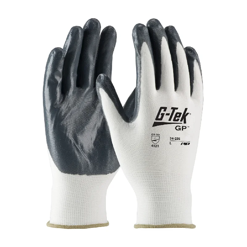 non-slip breathable gloves -  G-Tek 34-225 Economy Seamless Knit Nylon with Solid Nitrile Coated Smooth Grip on Palm and Fingers Glove (One Dozen)