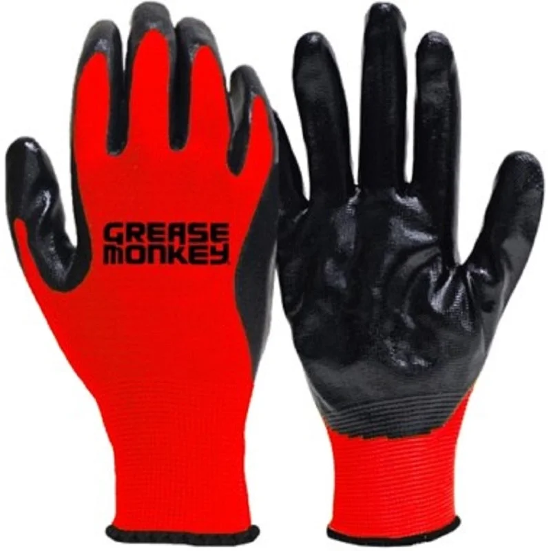 non-slip comfortable gloves -  Grease Monkey L Nitrile Coated Red Gloves