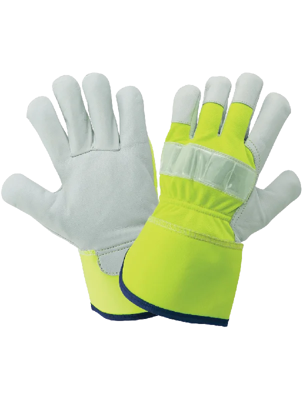 waterproof durable gloves -  High-Visibility Canvas Back With Goatskin Leather Palm Gloves - 1100GHV