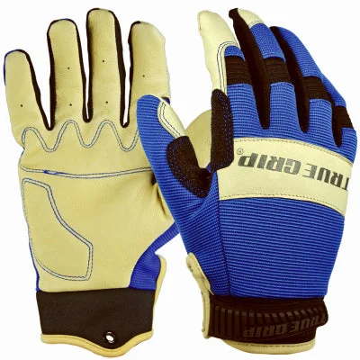 durable smartphone gloves -  Hybrid Leather Work Gloves, Pigskin/Spandex, Blue, Men's Medium