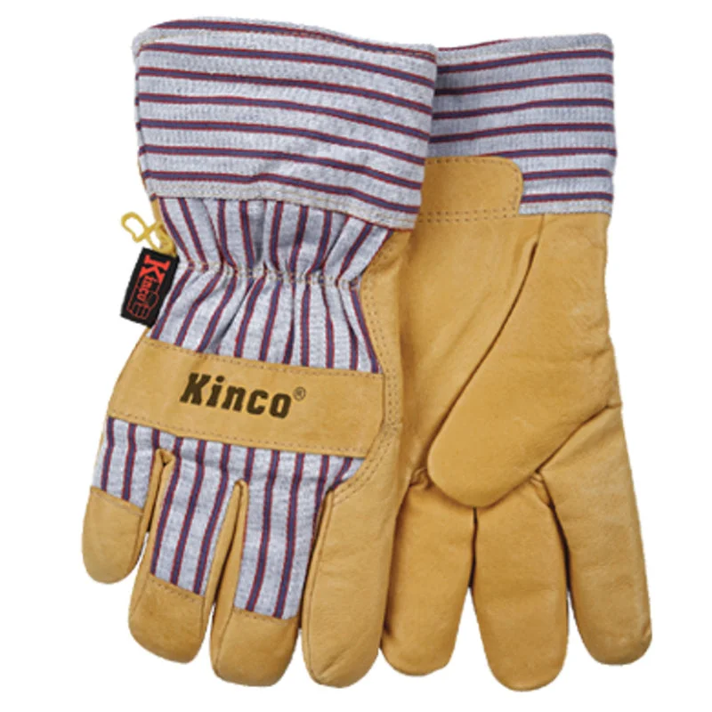 durable seasonal gloves -  Kinco  Men's  Outdoor  Pigskin Leather  Knit Wrist  Work Gloves  Yellow  S  1 pair