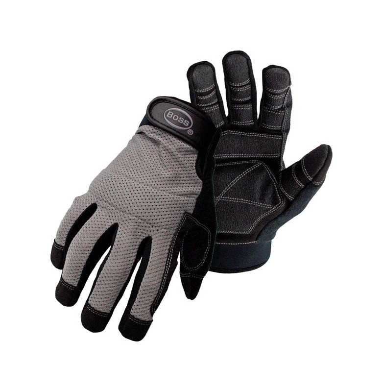 non-slip casual gloves -  Boss Breathable Mesh Men's Indoor/Outdoor Mechanic Work Gloves Black/Gray L 1 pair