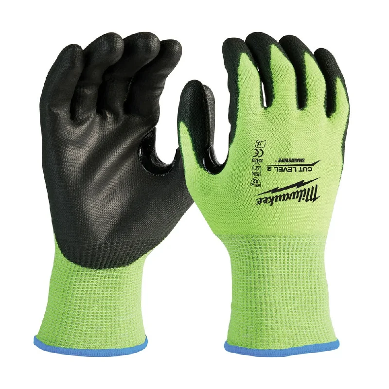 non-slip versatile gloves -  Milwaukee 48-73-8920B 12PK High Visibility Cut Level 2 Polyurethane Dipped Safety Gloves  - Small