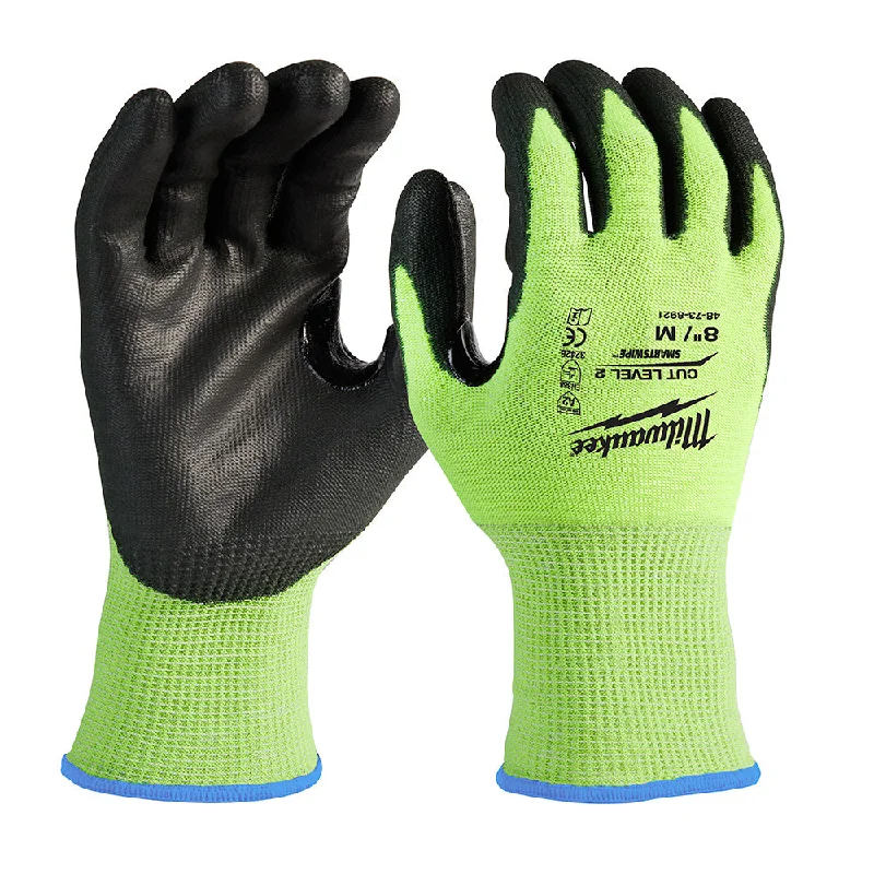 breathable daily gloves -  Milwaukee 48-73-8921B 12PK High Visibility Cut Level 2 Polyurethane Dipped Safety Gloves - Medium