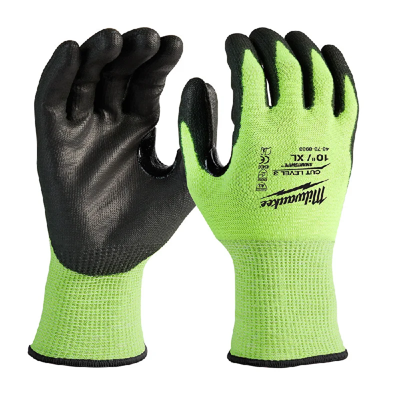 soft durable gloves -  Milwaukee 48-73-8933B 12PK High Visibility Cut Level 3 Polyurethane Dipped Safety Gloves - X-Large