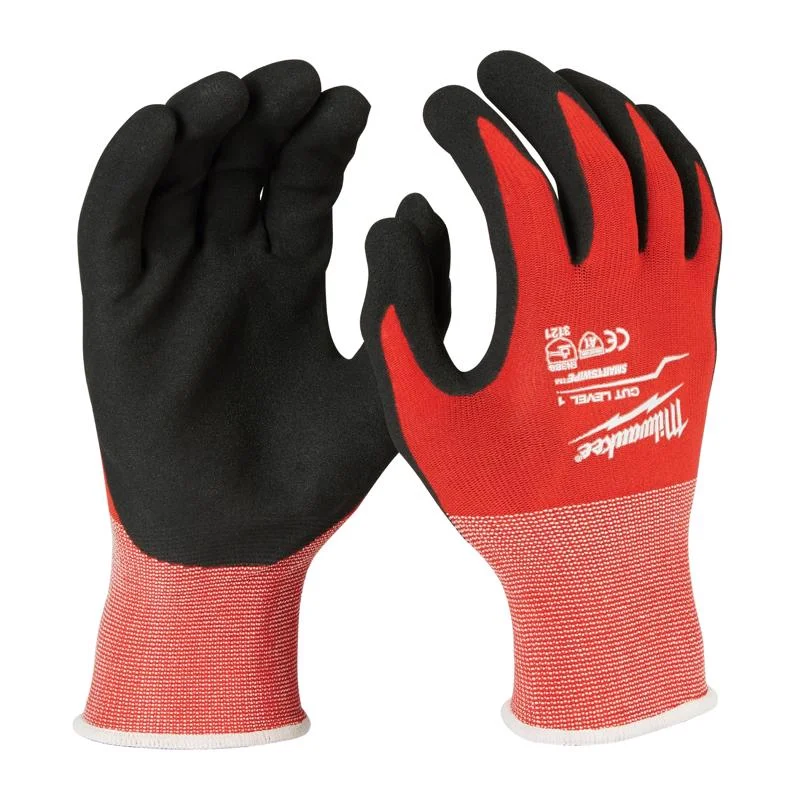 flexible comfortable gloves -  Milwaukee  Cut 1  Nitrile Coated/Nylon  Cut Resistant Gloves  Black/Red  L  1 pair