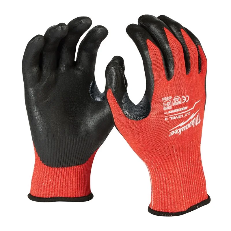 light comfortable gloves -  Milwaukee  Cut 3  Nitrile Coated/Nylon  Cut Resistant Gloves  Black/Red  L  1 pair