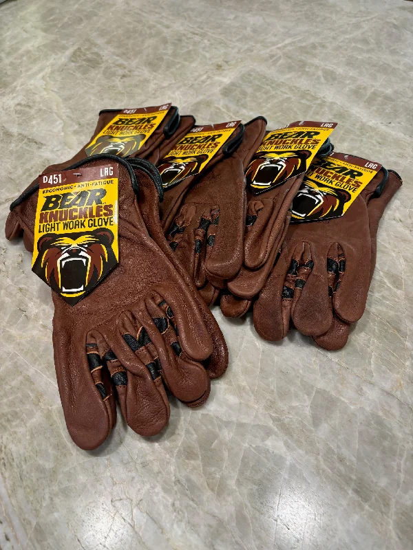 durable breathable gloves -  5 Pair of Bear Knuckles - D451 leather ergonomic light work gloves for one money!!