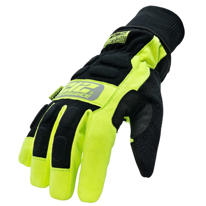 waterproof light gloves -  Waterproof Fleece Lined Impact Protective Tundra Winter Work Gloves in Black and Hi-Viz Yellow