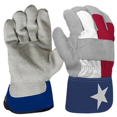 durable everyday gloves -  Work Gloves, Leather Palm, Cotton, Texas Flag Pattern, Men's Large