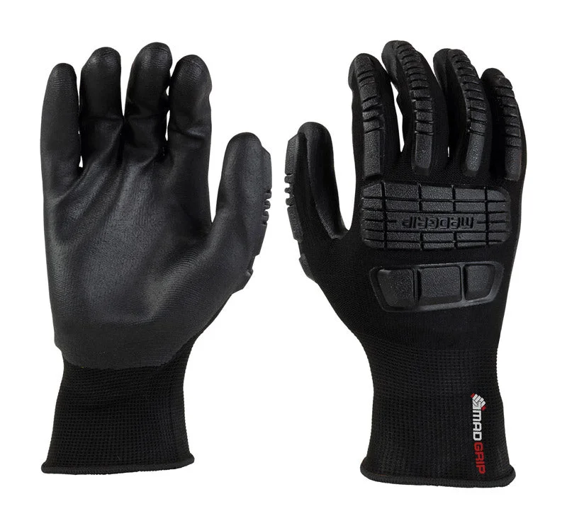 light reinforced gloves -  MadGrip Ergo Impact Unisex Coated Work Gloves Black M 1 pair