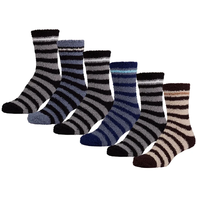 sock fall -  6 Pairs of Women's Fuzzy Soft Slipper Socks with Stripes, Size 9-11