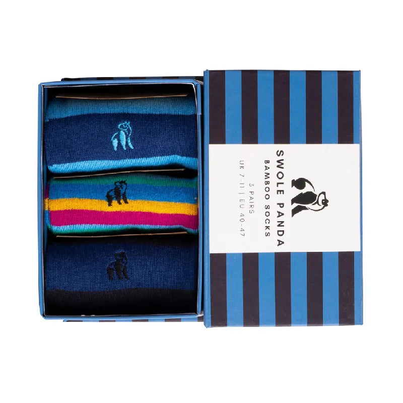 sock length -  Blue Stripe Sock Box - 3 Pairs of Bamboo Socks (His)