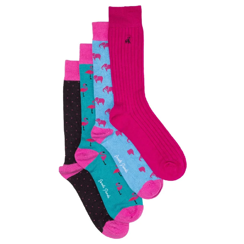 sock protection -  Elephant & Flamingo Bamboo Sock Bundle - Four Pairs