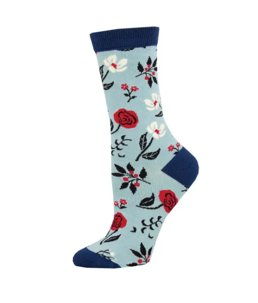 sock thickness -  FLORAL MOTIF, WOMEN'S CREW, BAMBOO