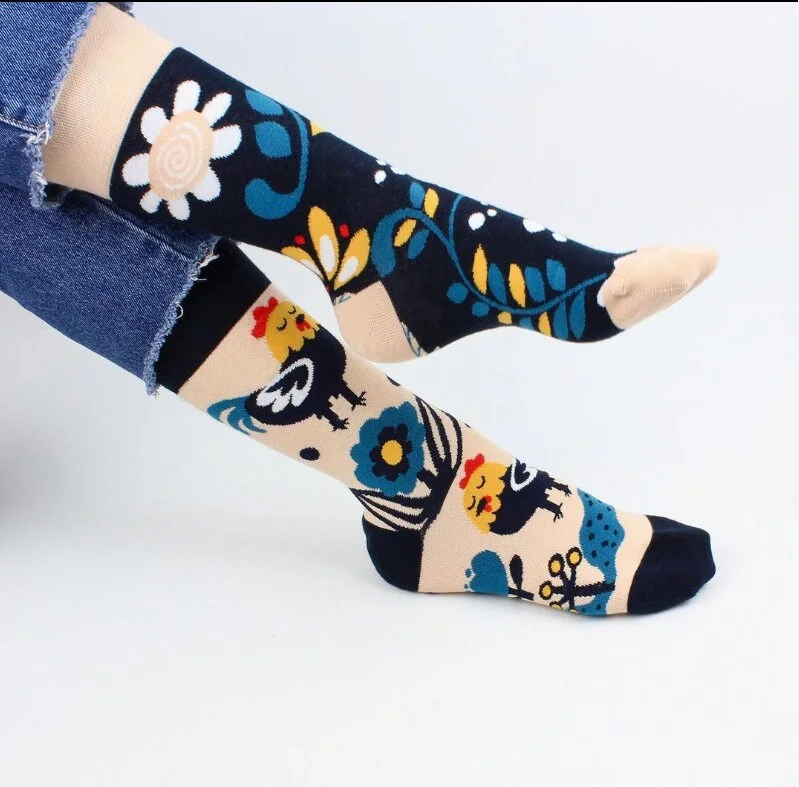 sock pain -  Flower, Rooster Mismatched Socks, Floral Socks, Mismatched Socks, Unisex Socks, Matched Couple Socks, Gift For Couple, Good Mood Socks