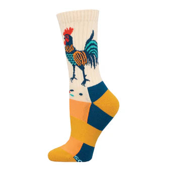 sock ideas -  FOLK ART ROOSTER MERINO WOOL WOMEN'S CREW