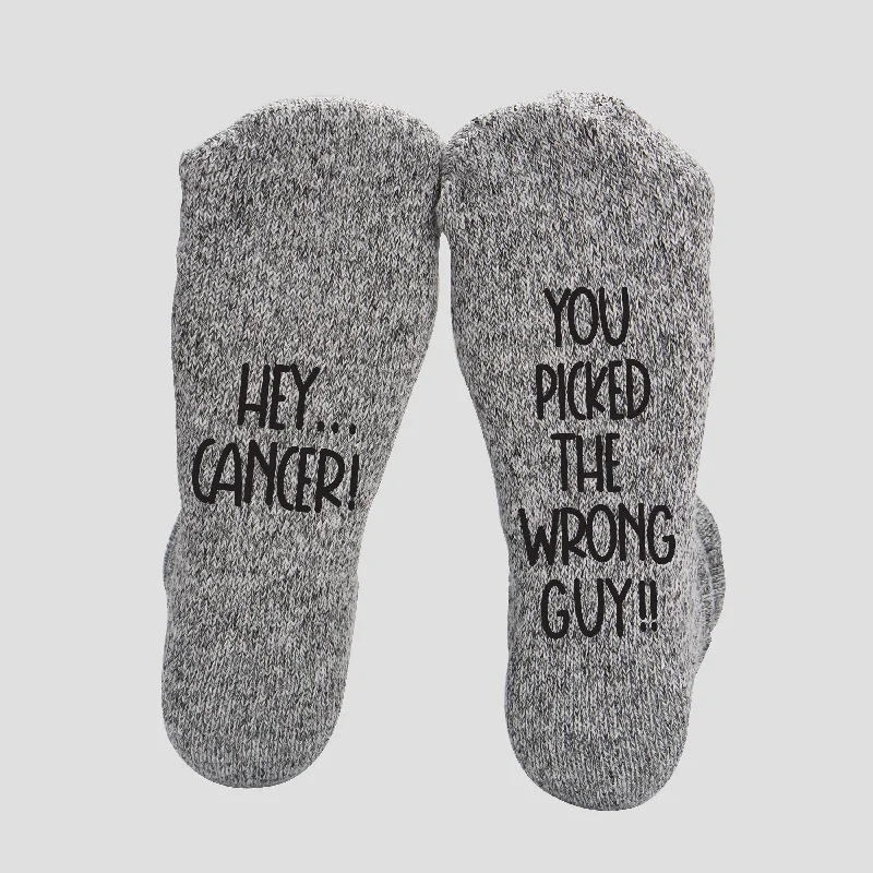 sock casual -  Hey Cancer You Picked The Wrong Guy Sock, Cancer Gift, Socks For Chemo, Support Gift for Him, Cancer Free, Fuck Cancer, Chemo Treatment Gift