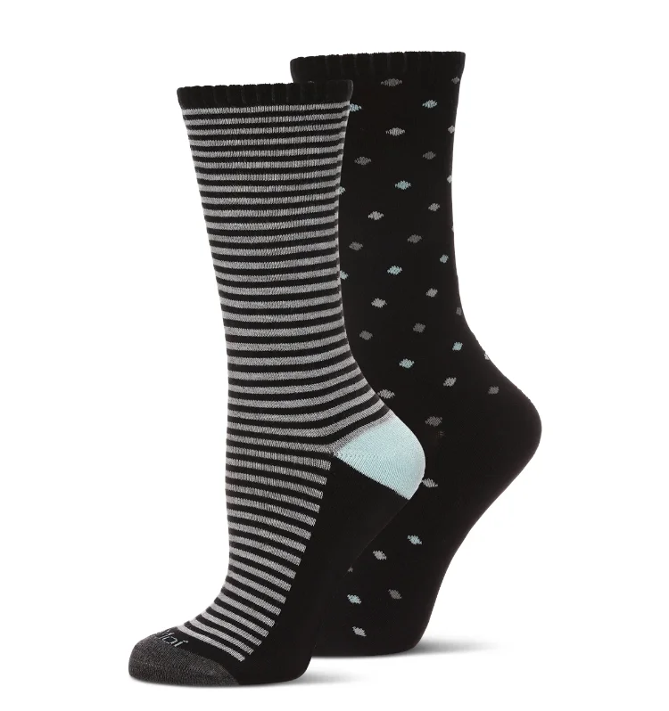 sock unique -  Memoi/Wellfit 2 Pair Diabetic Dots/Stripes Half Cushion Crew Socks