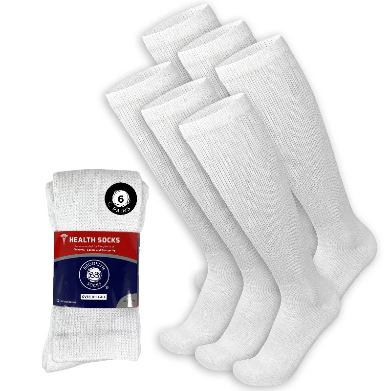 sock online -  Men's Diabetic Over the Calf Knee High Cotton Socks, 6 Pairs