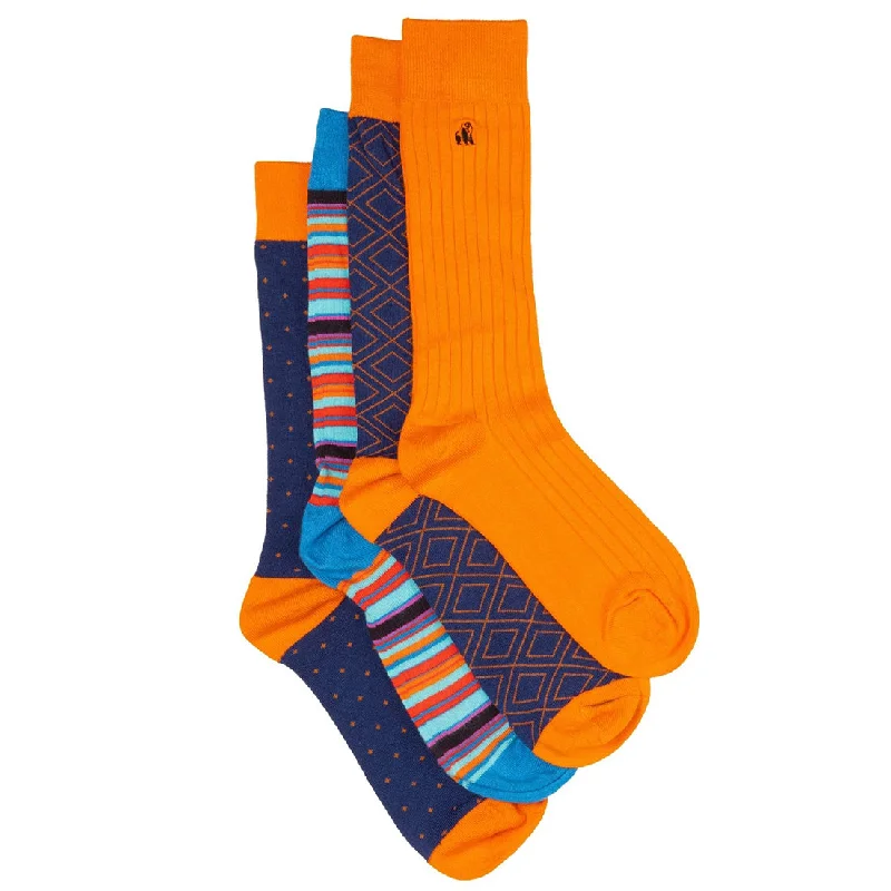 sock retro -  Orange and Blue Sock Bundle - Four Pairs