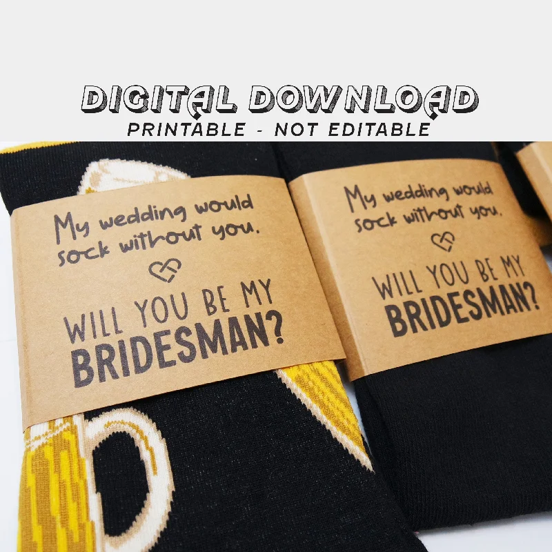 sock retro -  Printable Bridesman Proposal Sock Wrapper, Bridesman Gifts Sock Label, Printable Sock Tag, Will You Be My Bridesman Tag, Instant Download