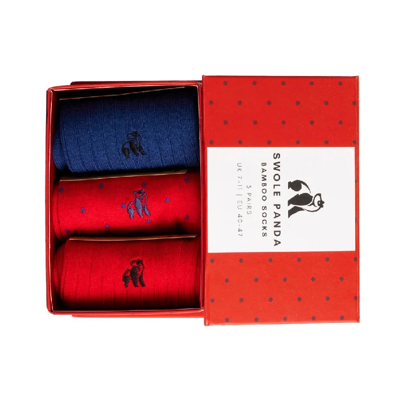 sock bundles -  Red and Blue Sock Box - 3 Pairs of Bamboo Socks (His)