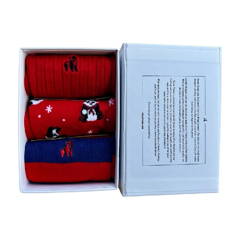 sock tips -  Red Skiing Panda Sock Box - 3 Pairs of Bamboo Socks (His)