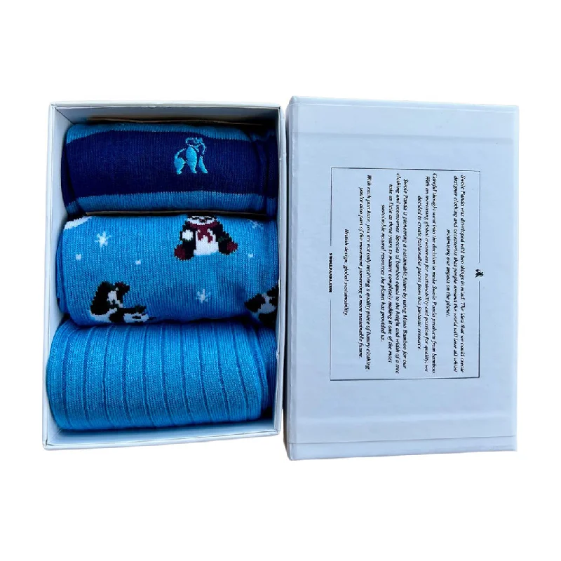 sock hacks -  Blue Skiing Panda Sock Box - 3 Pairs of Bamboo Socks (His)