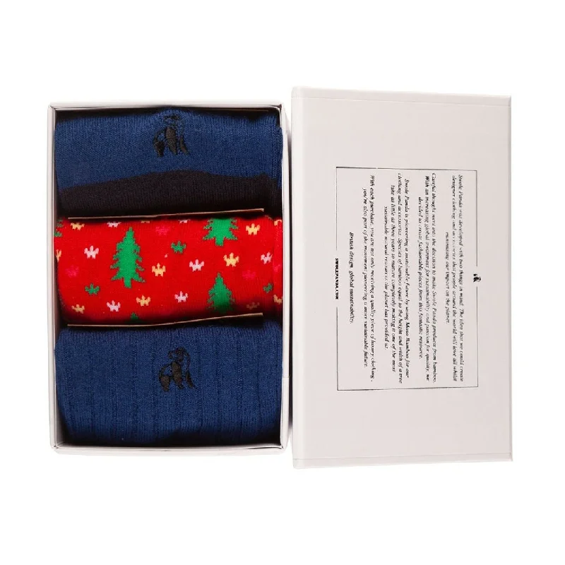 sock ideas -  Red Christmas Tree Sock Box - 3 Pairs of Bamboo Socks (His)